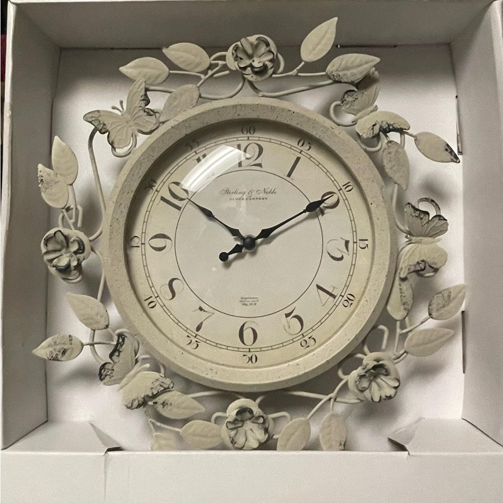 Butterfly Decorative Wall Clock Ivory/Black